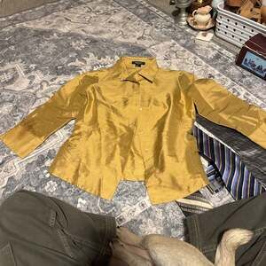 100% silk, Gold Satin Button-Down Shirt